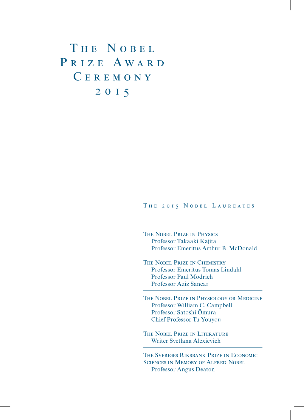 Program for the Nobel Prize Award Ceremony 2015