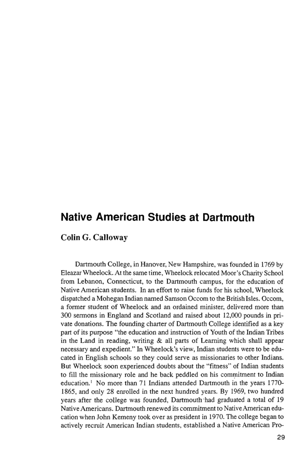 Native American Studies at Dartmouth