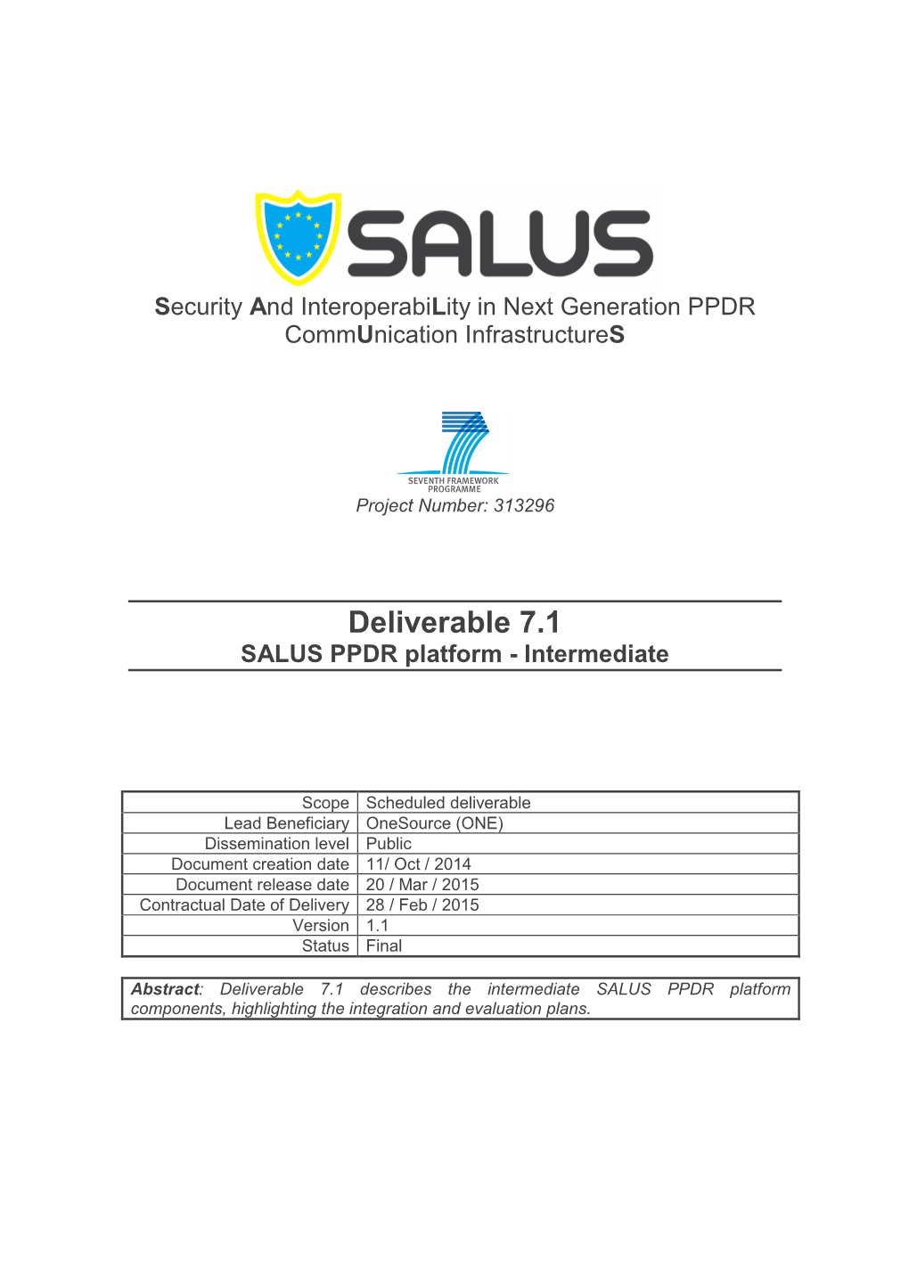 SALUS PPDR Platform - Intermediate