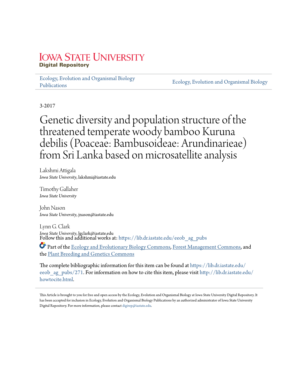 Genetic Diversity and Population Structure of the Threatened