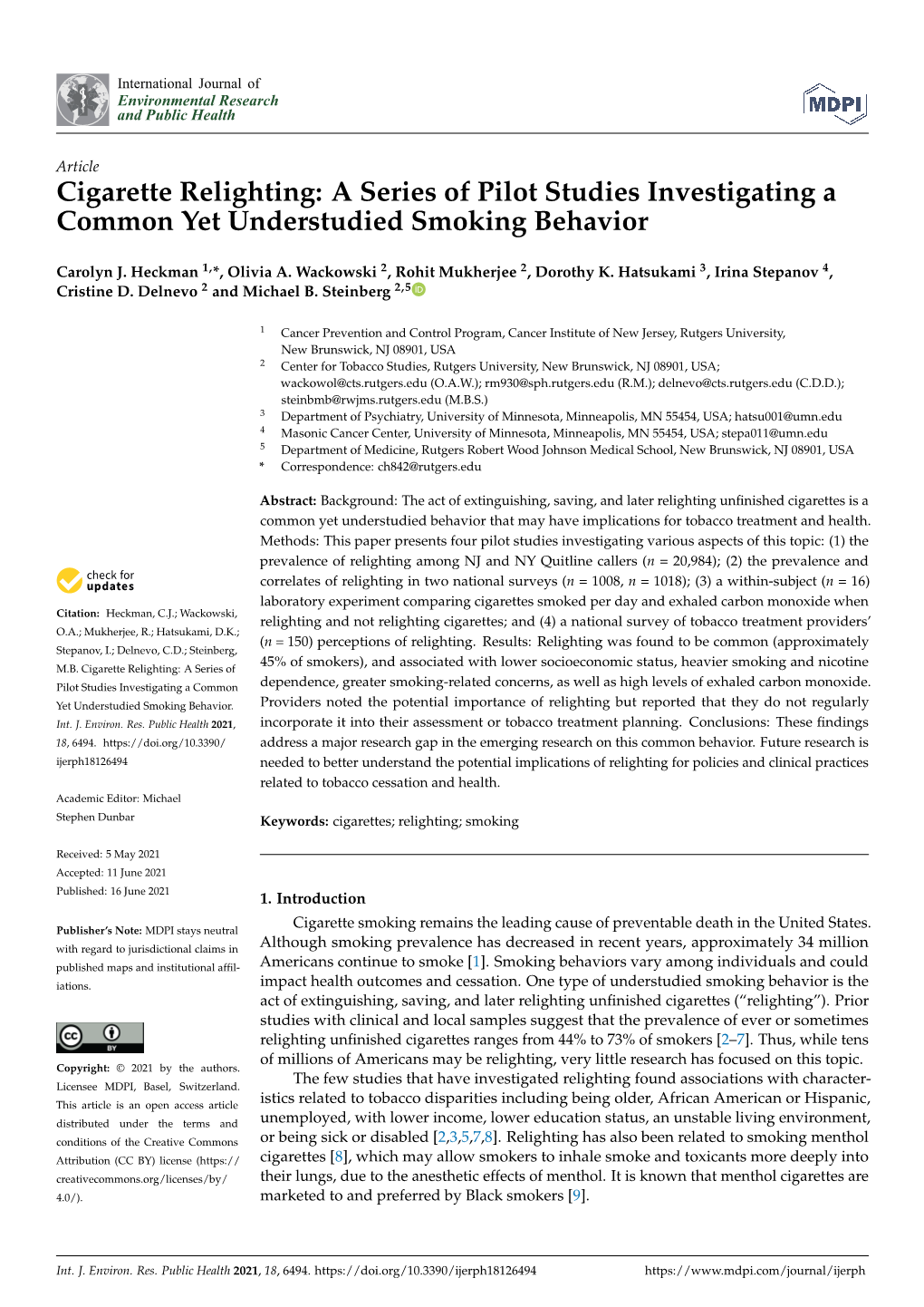 Cigarette Relighting: a Series of Pilot Studies Investigating a Common Yet Understudied Smoking Behavior