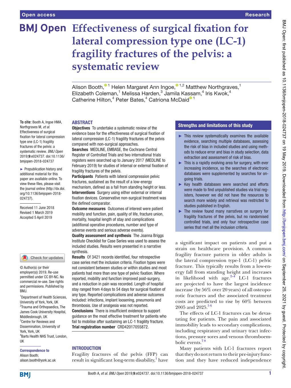 Fragility Fractures of the Pelvis: a Systematic Review