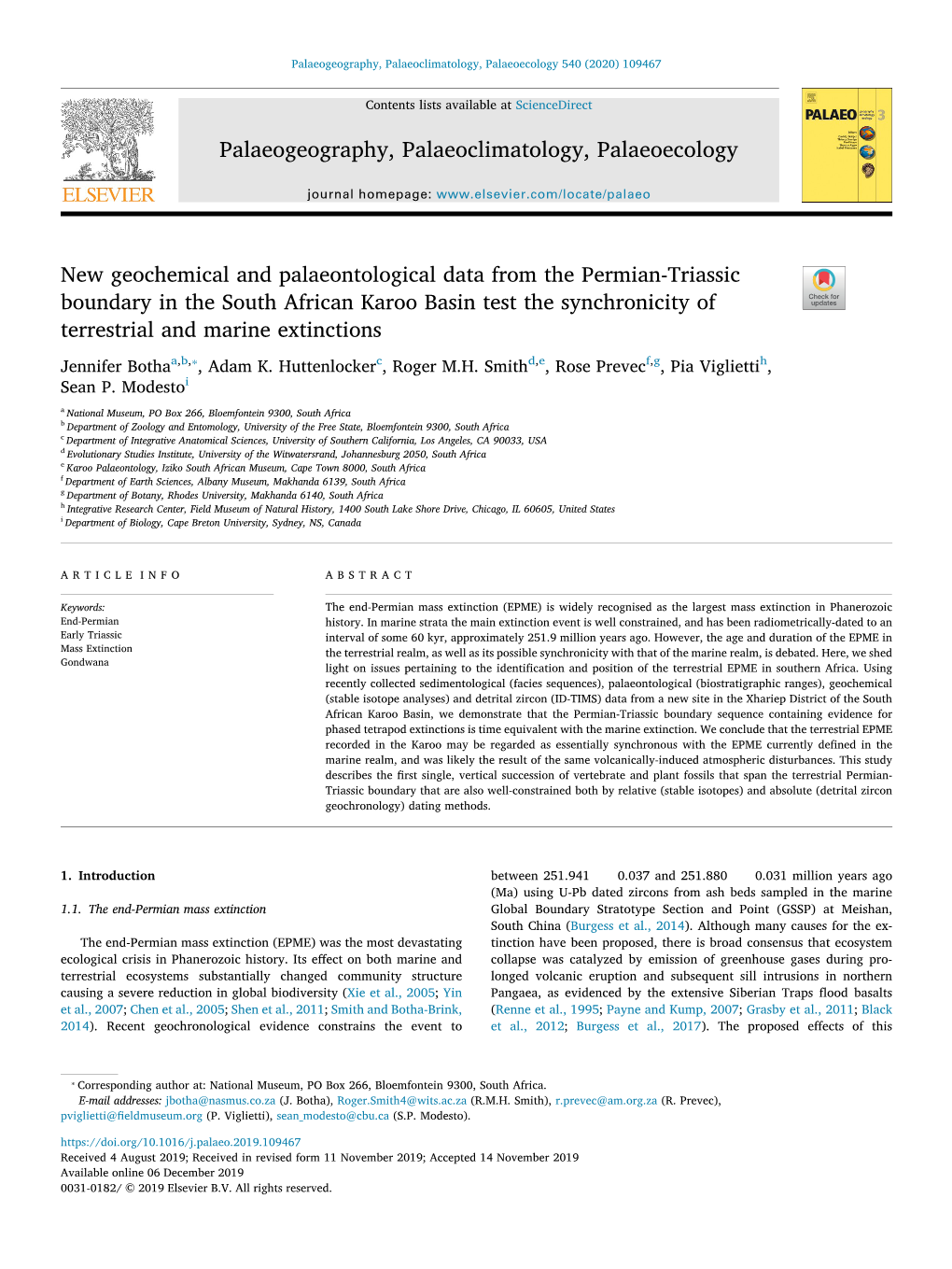 New Geochemical and Palaeontological Data from The