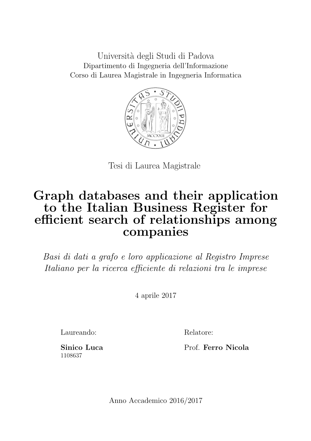 Graph Databases and Their Application to the Italian Business Register for Eﬃcient Search of Relationships Among Companies