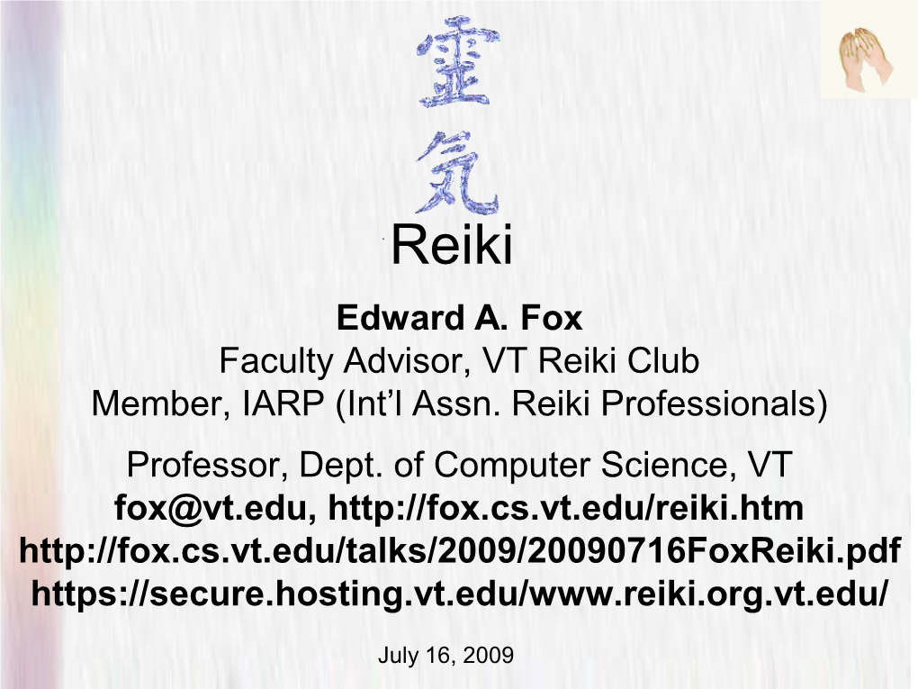 Reiki Level I Class