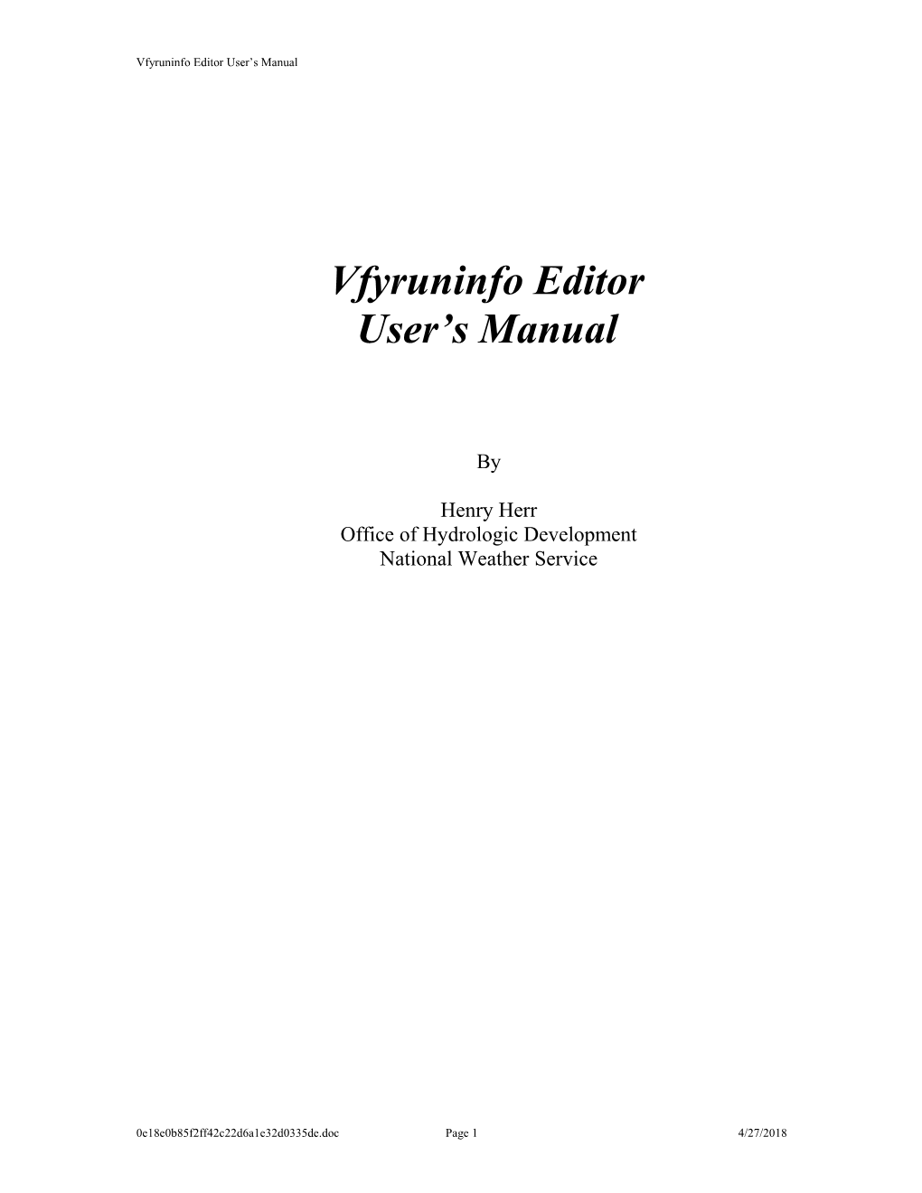 Vfyruninfo Editor User S Manual