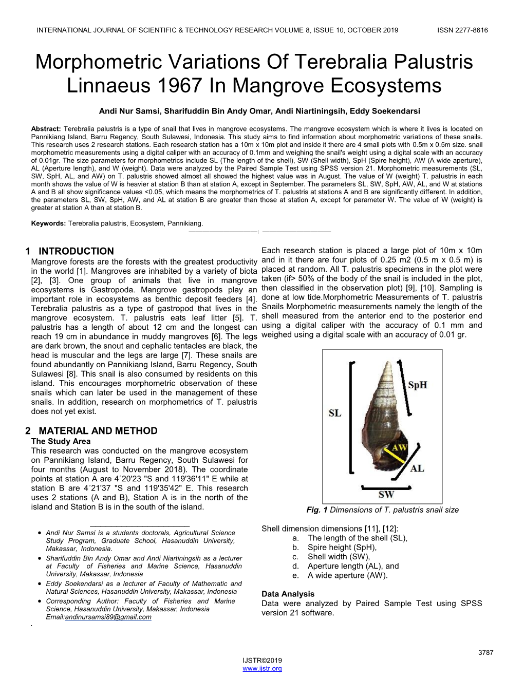 Morphometric Variations of Terebralia Palustris Linnaeus 1967 in Mangrove Ecosystems