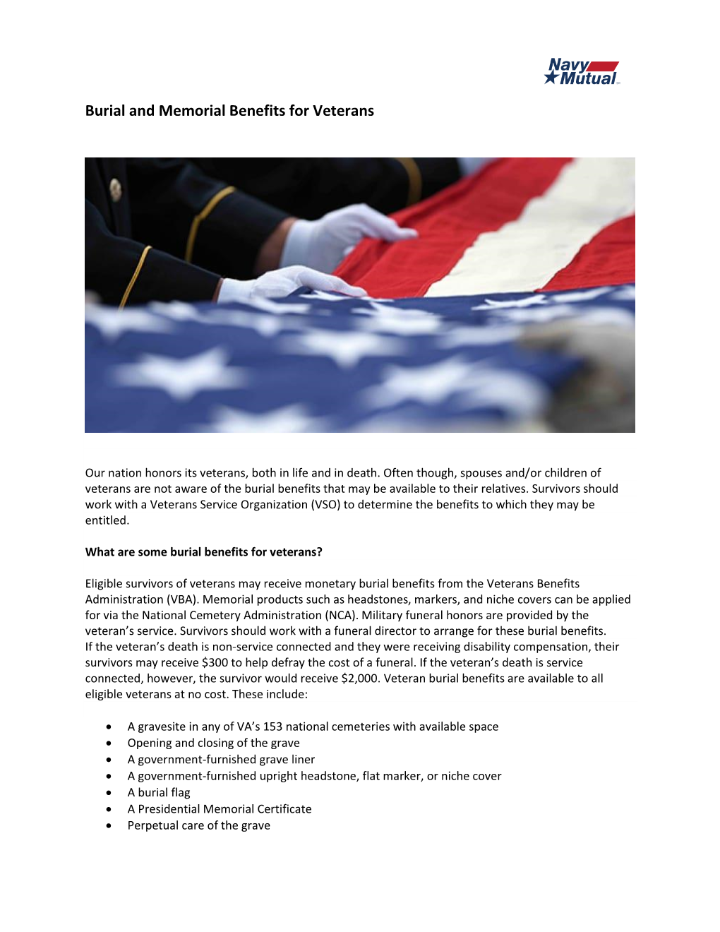 Burial and Memorial Benefits for Veterans