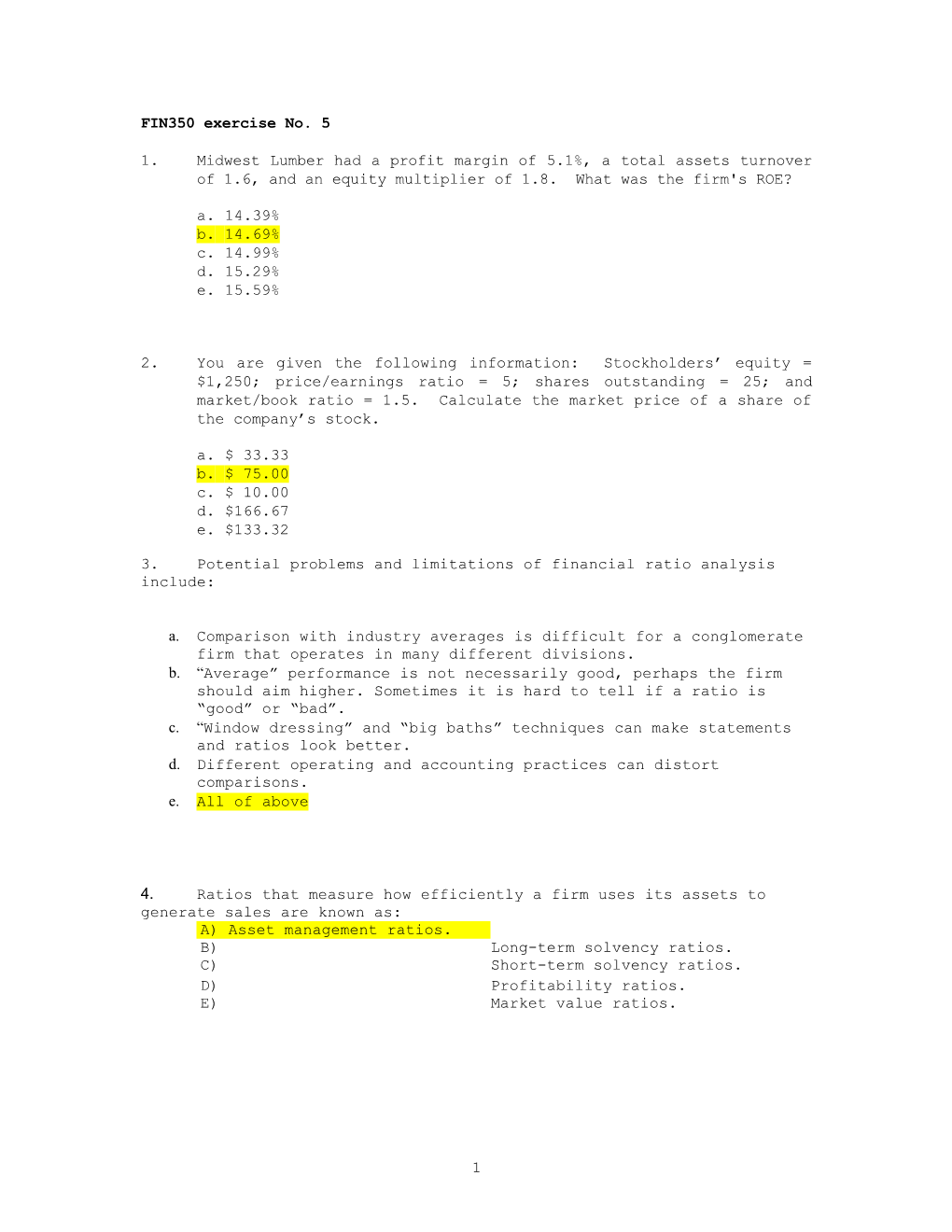 3. Potential Problems and Limitations of Financial Ratio Analysis Include