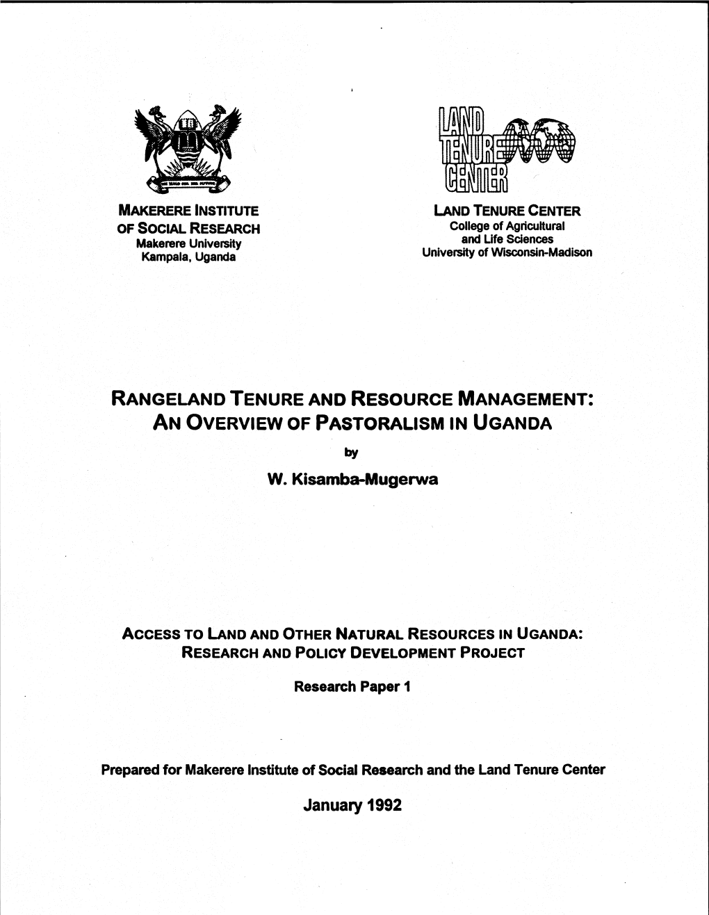 Rangeland Tenure and Resource Management: an Overview of Pastoralism in Uganda