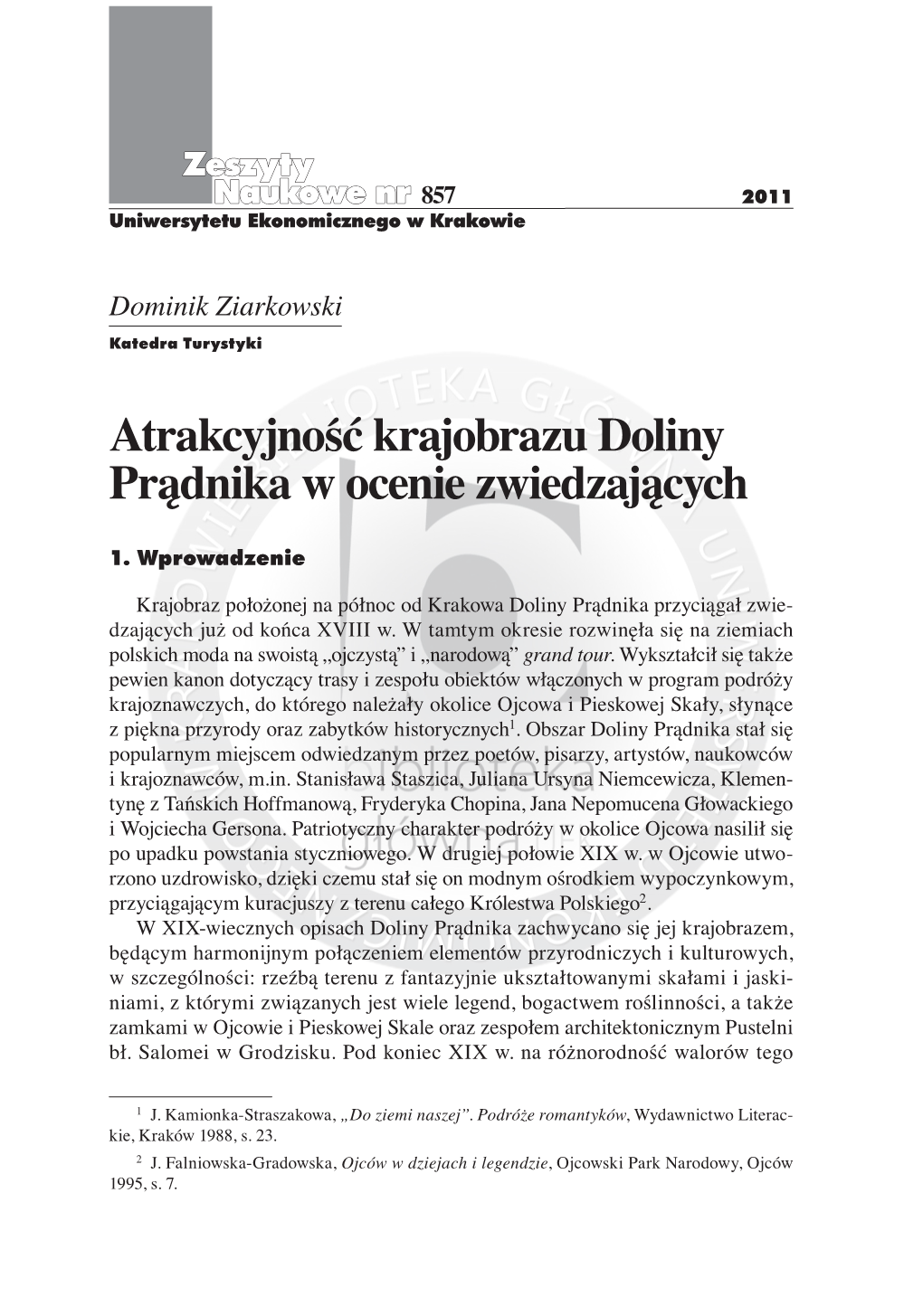 Atrakcyjność Krajobrazu Doliny Prądnika W Ocenie Zwiedzających