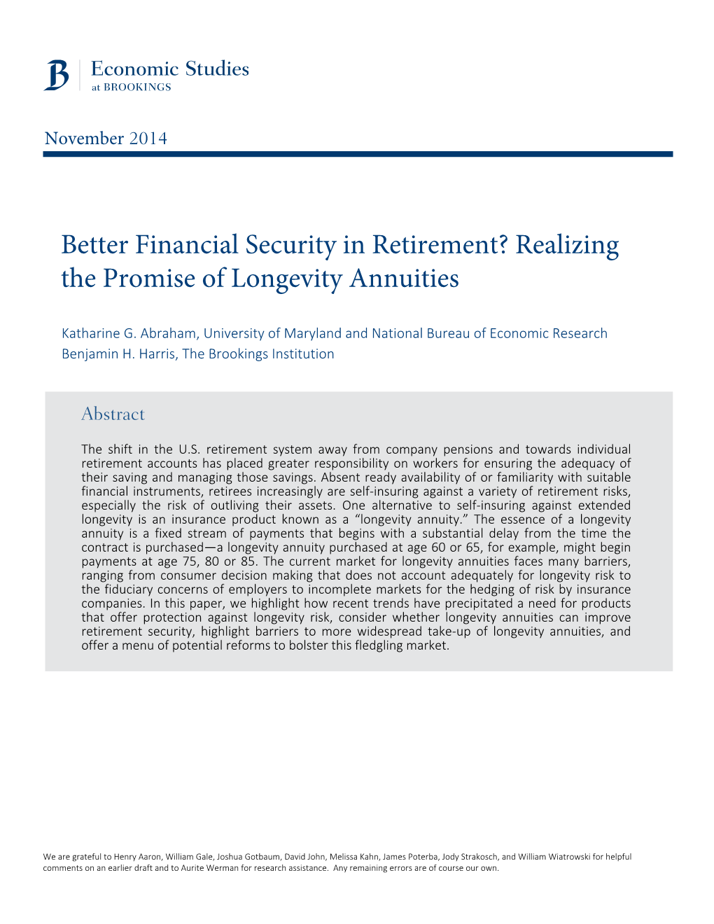 Better Financial Security in Retirement? Realizing the Promise of Longevity Annuities