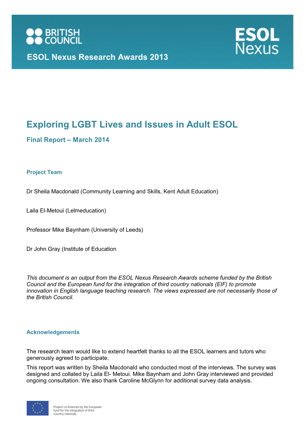 Exploring LGBT Lives and Issues in Adult ESOL