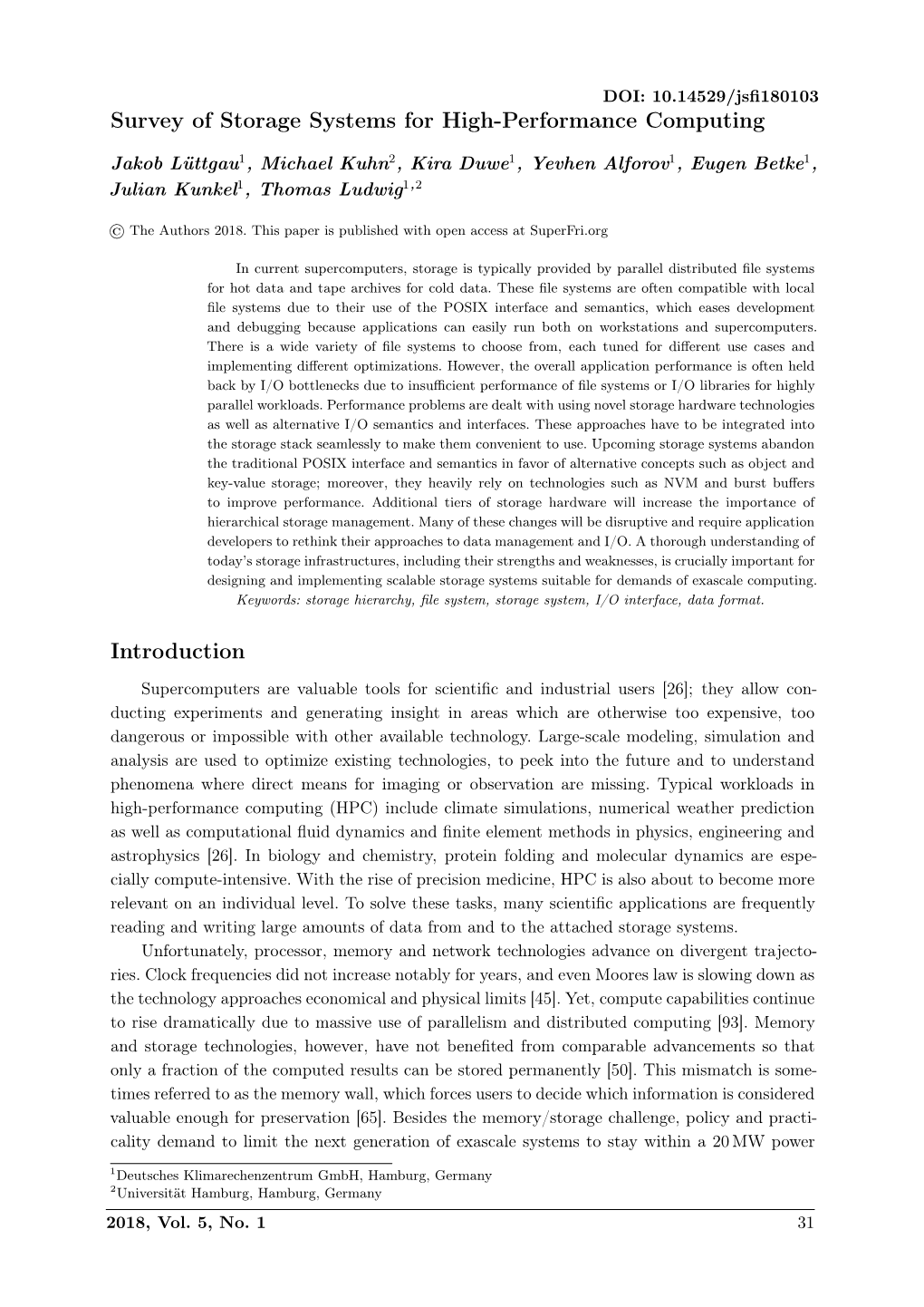 Survey of Storage Systems for High-Performance Computing