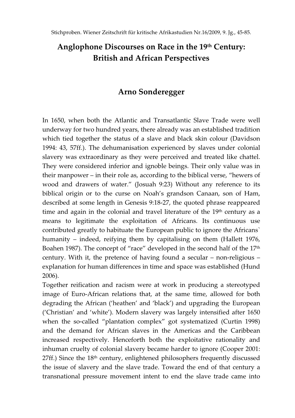 Anglophone Discourses on Race in the 19Th Century: British and African Perspectives