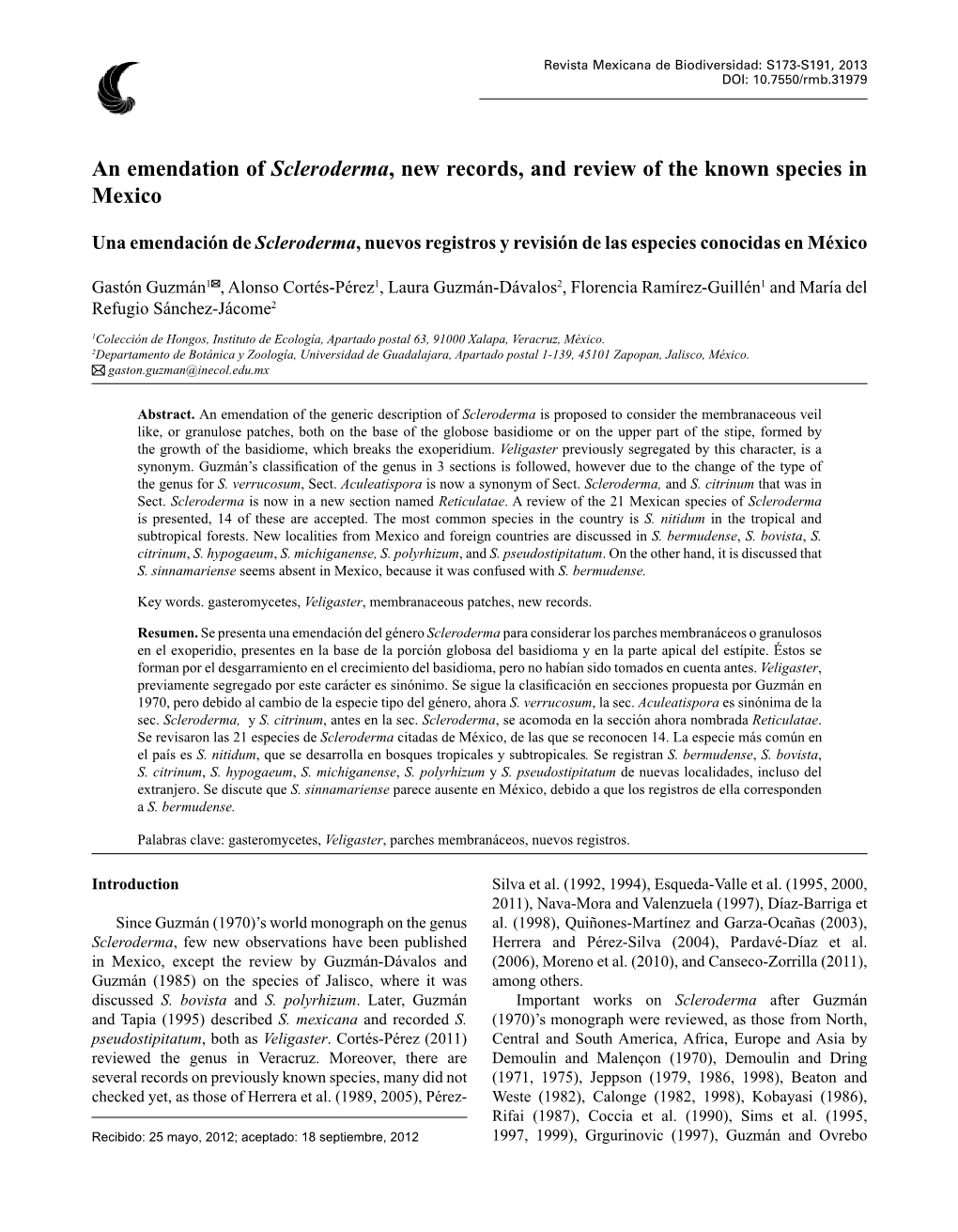 An Emendation of Scleroderma, New Records, and Review of the Known Species in Mexico