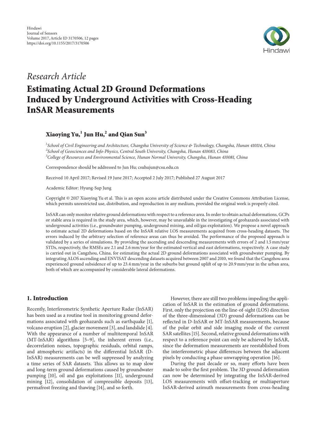 Estimating Actual 2D Ground Deformations Induced by Underground Activities with Cross-Heading Insar Measurements