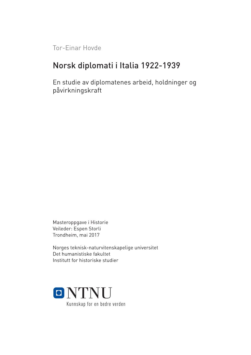 Norsk Diplomati I Italia 1922-1939