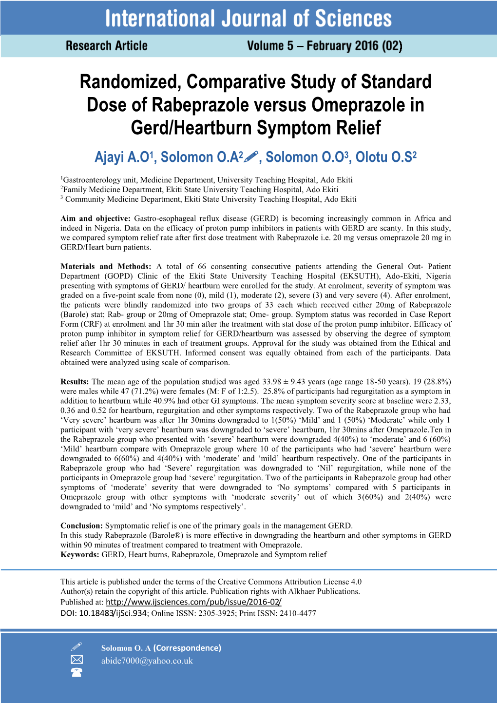 Randomized, Comparative Study of Standard Dose of Rabeprazole Versus Omeprazole in Gerd/Heartburn Symptom Relief