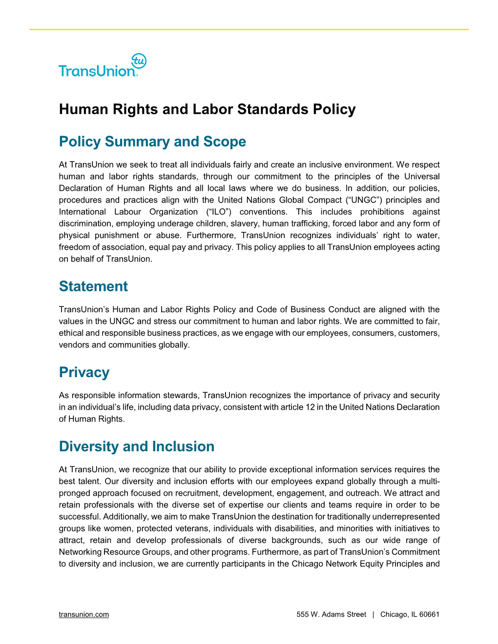 Human Rights and Labor Standards Policy