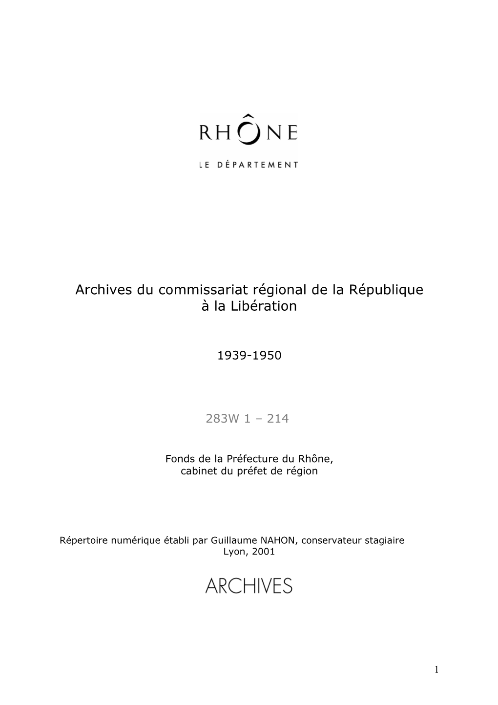 Archives Du Commissariat Régional De La République À La Libération