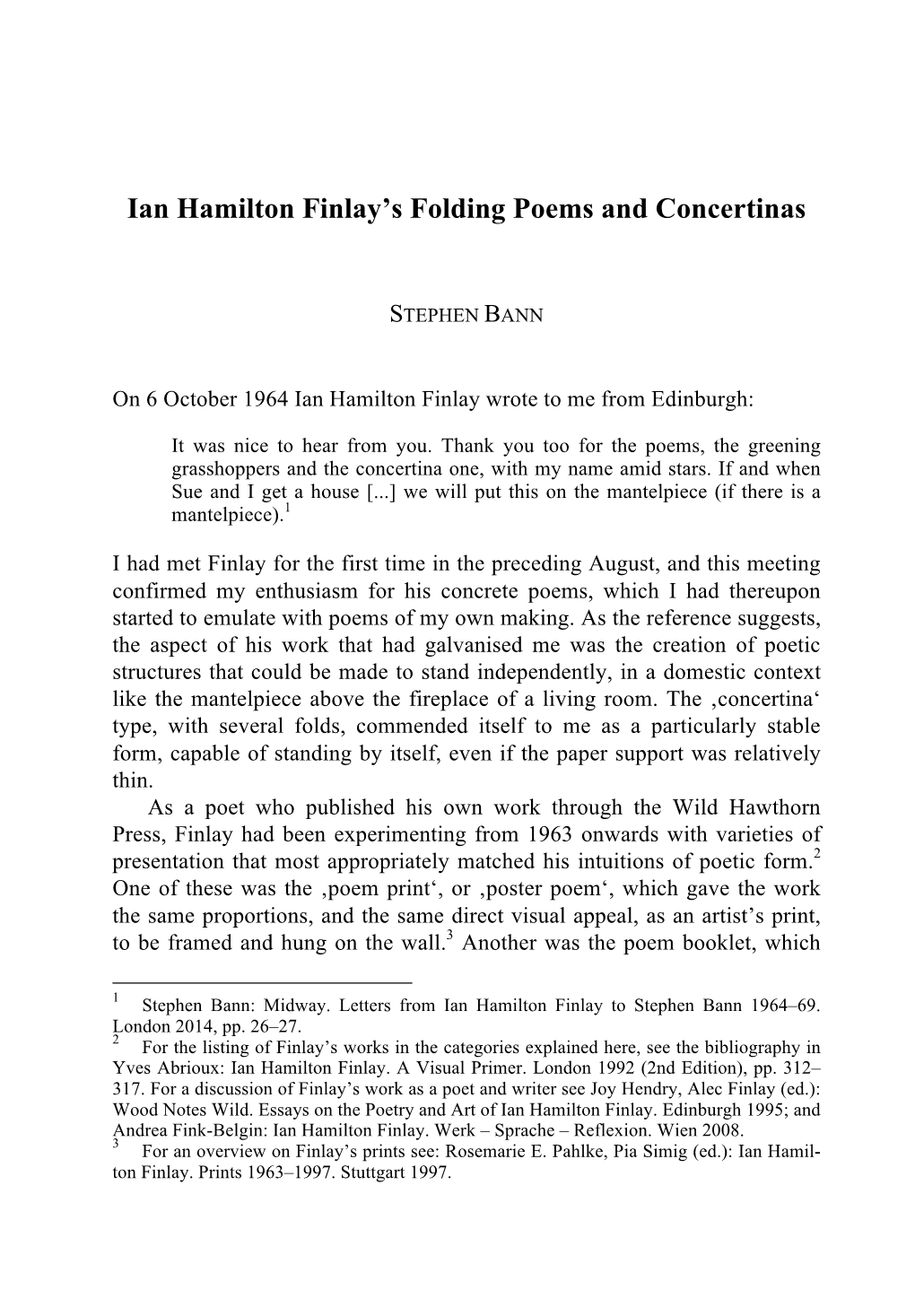 Ian Hamilton Finlay's Folding Poems and Concertinas