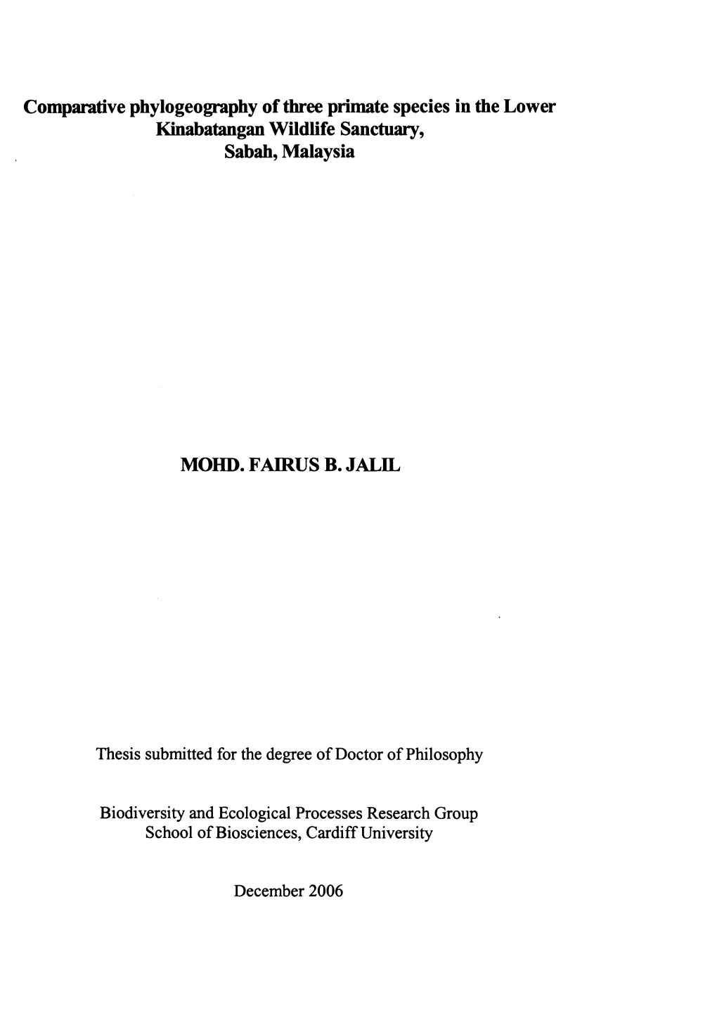 Comparative Phylogeography of Three Primate Species in the Lower Kinabatangan Wildlife Sanctuary, Sabah, Malaysia