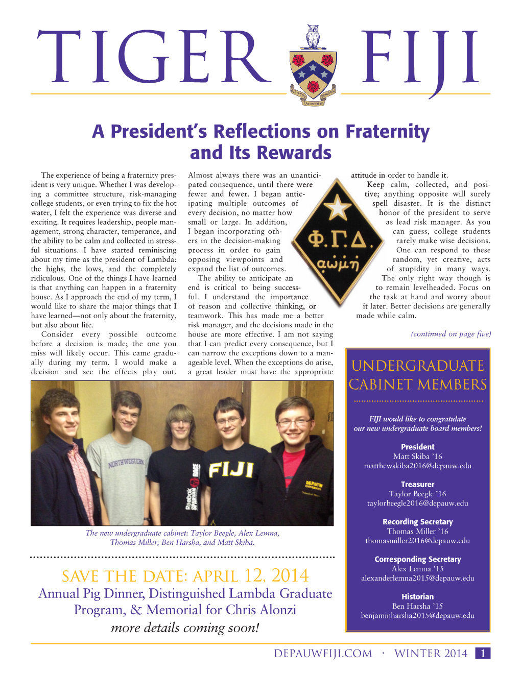 A President's Reflections on Fraternity and Its Rewards