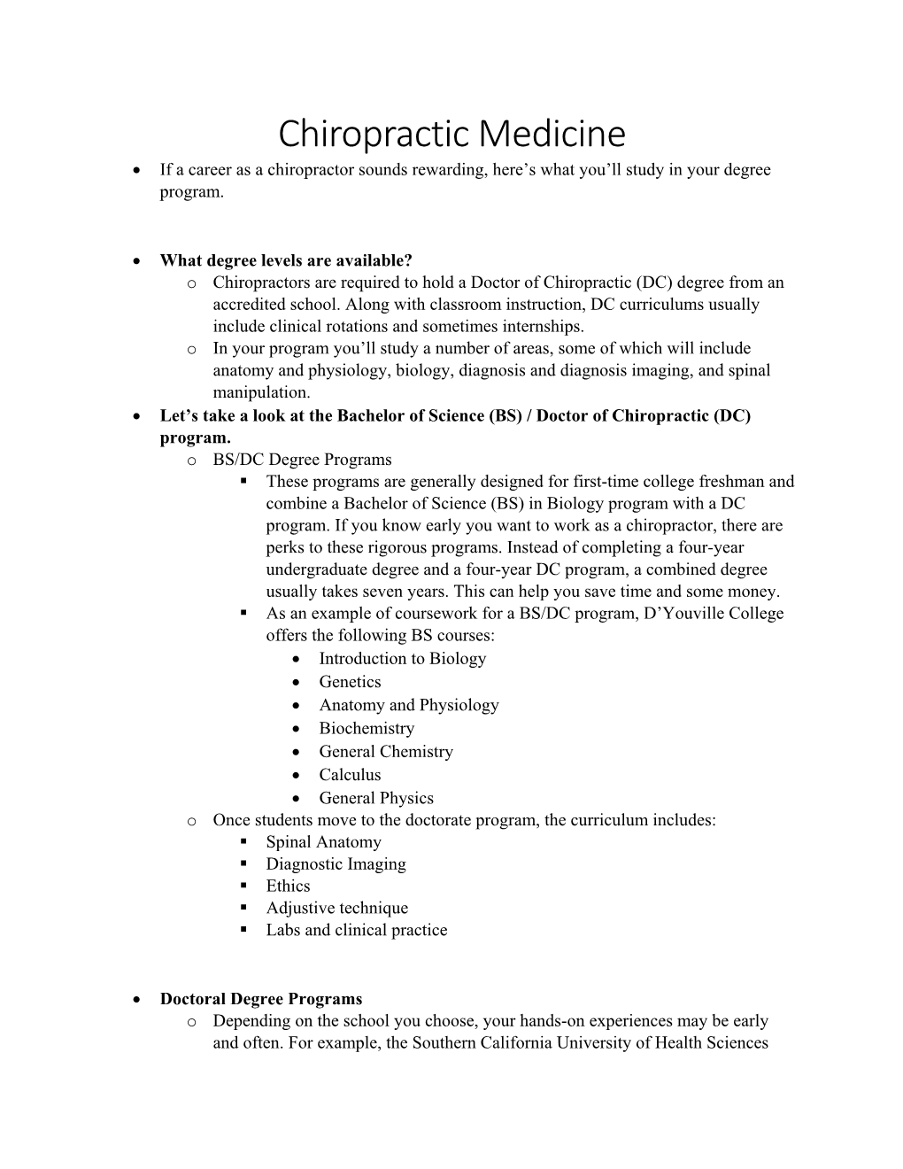 Chiropractic Medicine  If a Career As a Chiropractor Sounds Rewarding, Here’S What You’Ll Study in Your Degree Program