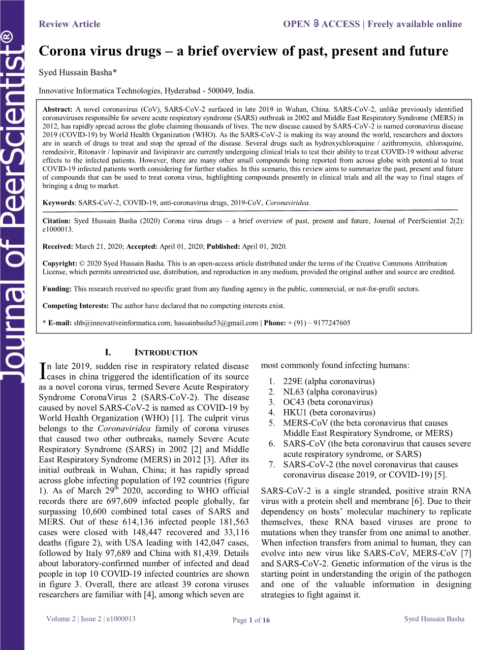 Corona Virus Drugs – a Brief Overview of Past, Present and Future