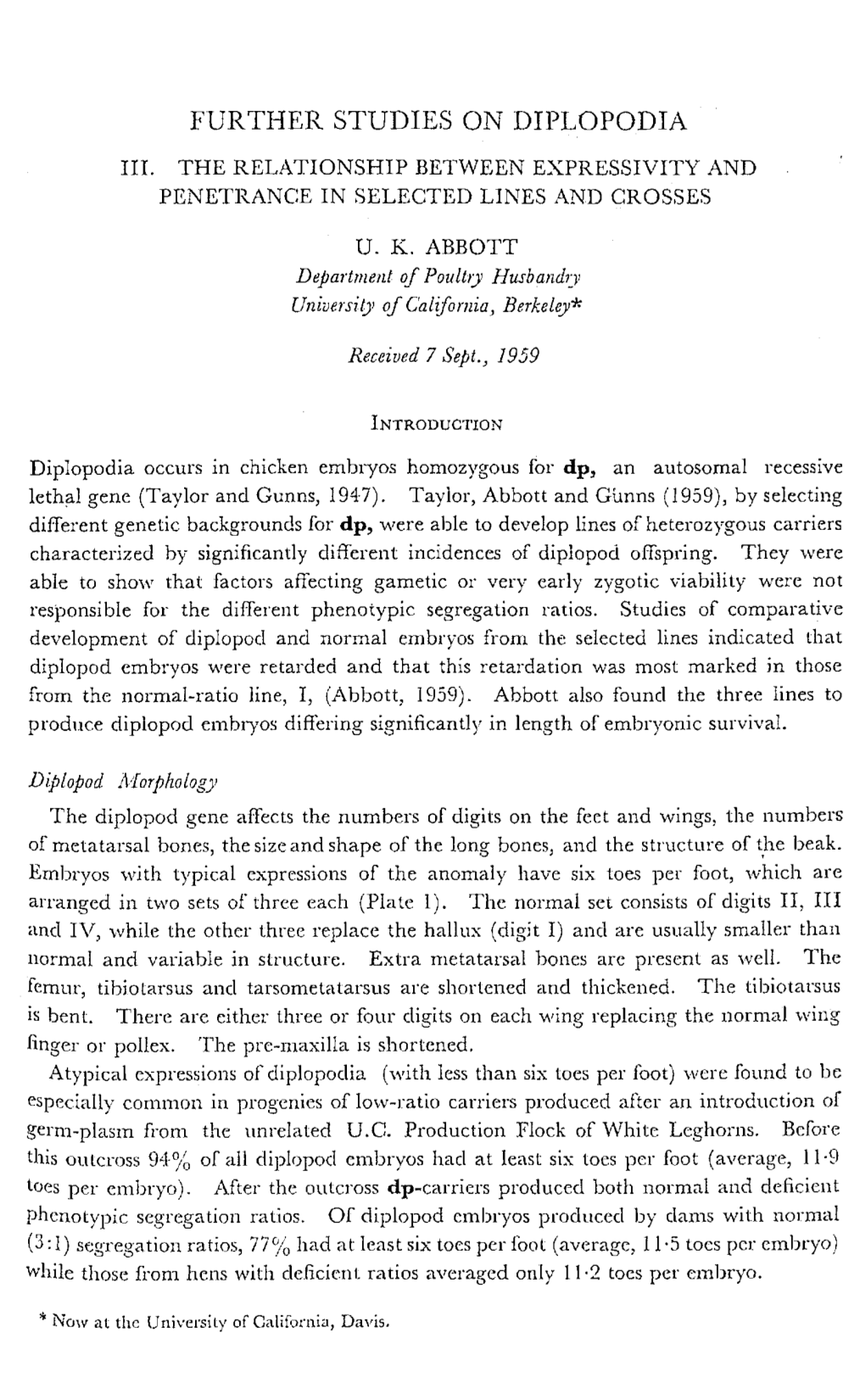 Further Studies on Diplopodia