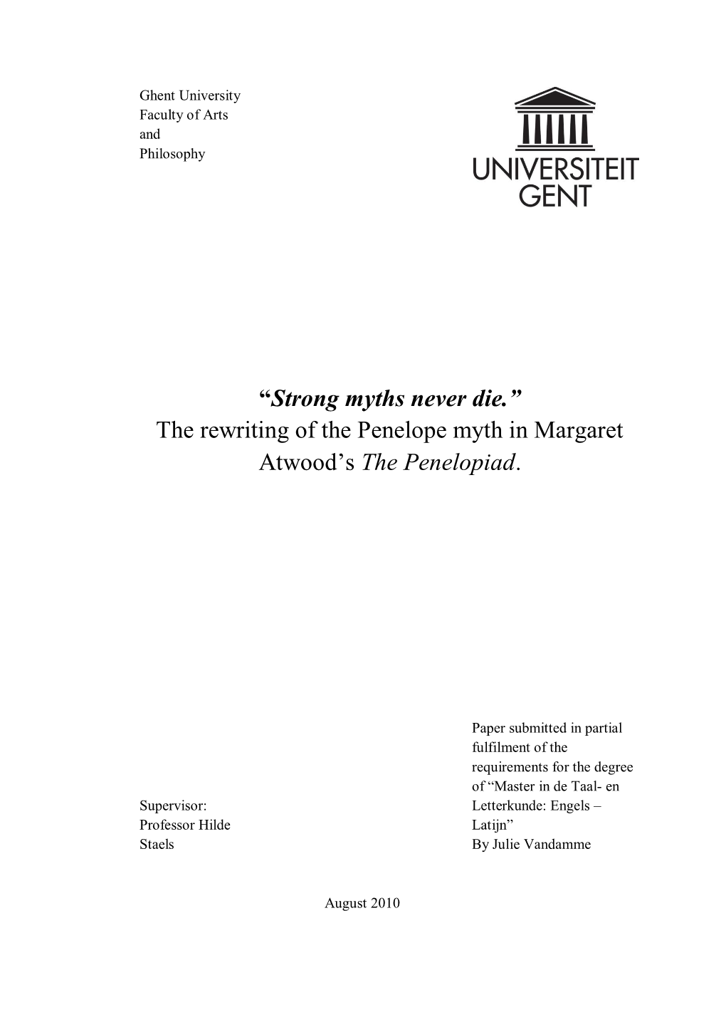 The Rewriting of the Penelope Myth in Margaret Atwood's the Penelopiad