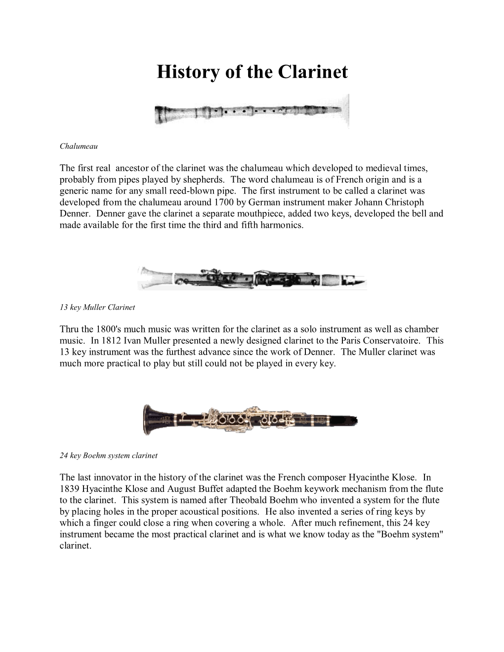 History of the Clarinet