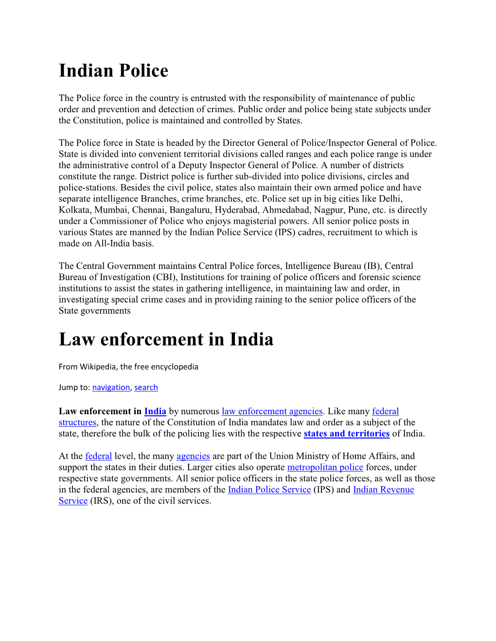 Indian Police Law Enforcement in India