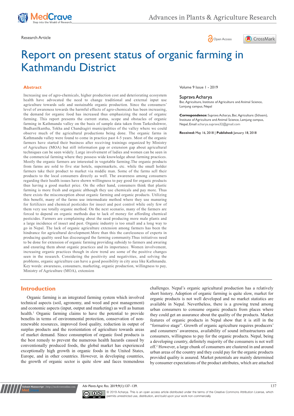 Report on Present Status of Organic Farming in Kathmandu District