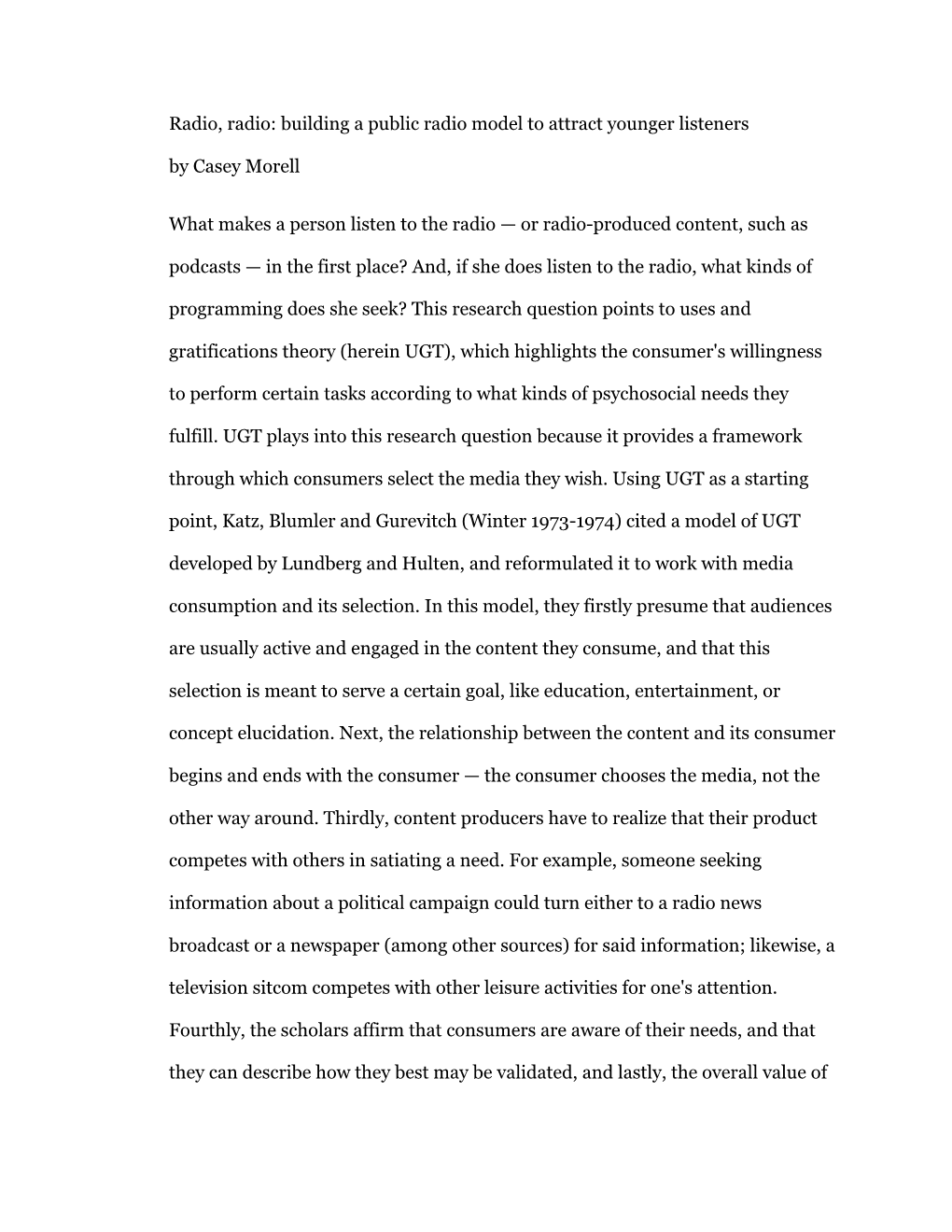 Radio, Radio: Building a Public Radio Model to Attract Younger Listeners by Casey Morell