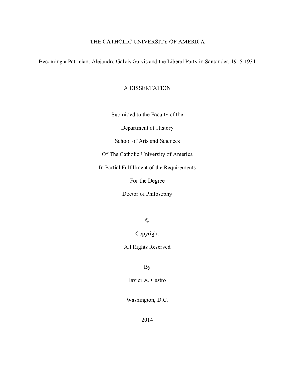 Alejandro Galvis Galvis and the Liberal Party in Santander, 1915-1931