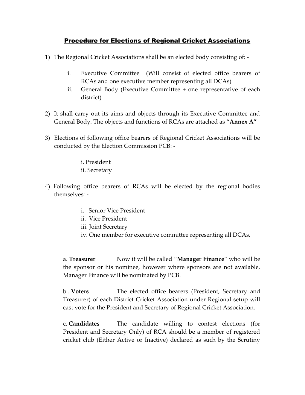 Minutes of the Meeting of Technical Committee for the Elections of Regional Cricket Association