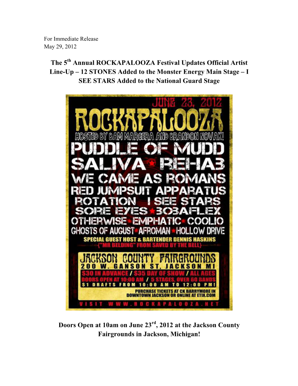 The 5 Annual ROCKAPALOOZA Festival Updates