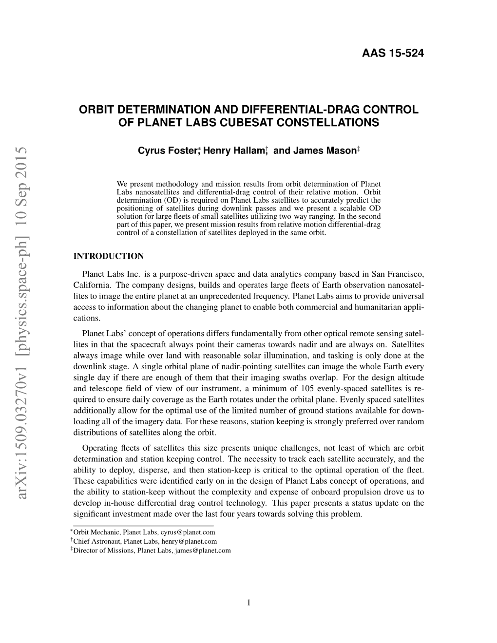 Orbit Determination and Differential-Drag Control of Planet Labs Cubesat Constellations