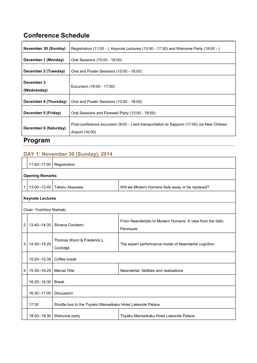 Conference Schedule Program