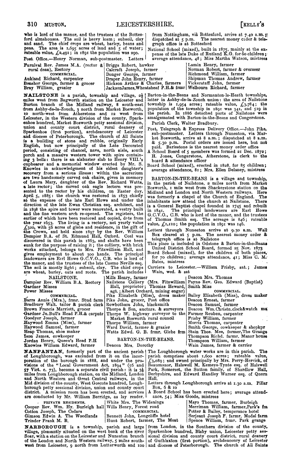 LEICESTERSHIRE. [KELLY's 1Vho Is Lord of the Manor, and the Trustees of the Bottes- from Nottingham, Via Bottesford, Arrive at 7.40 A.M