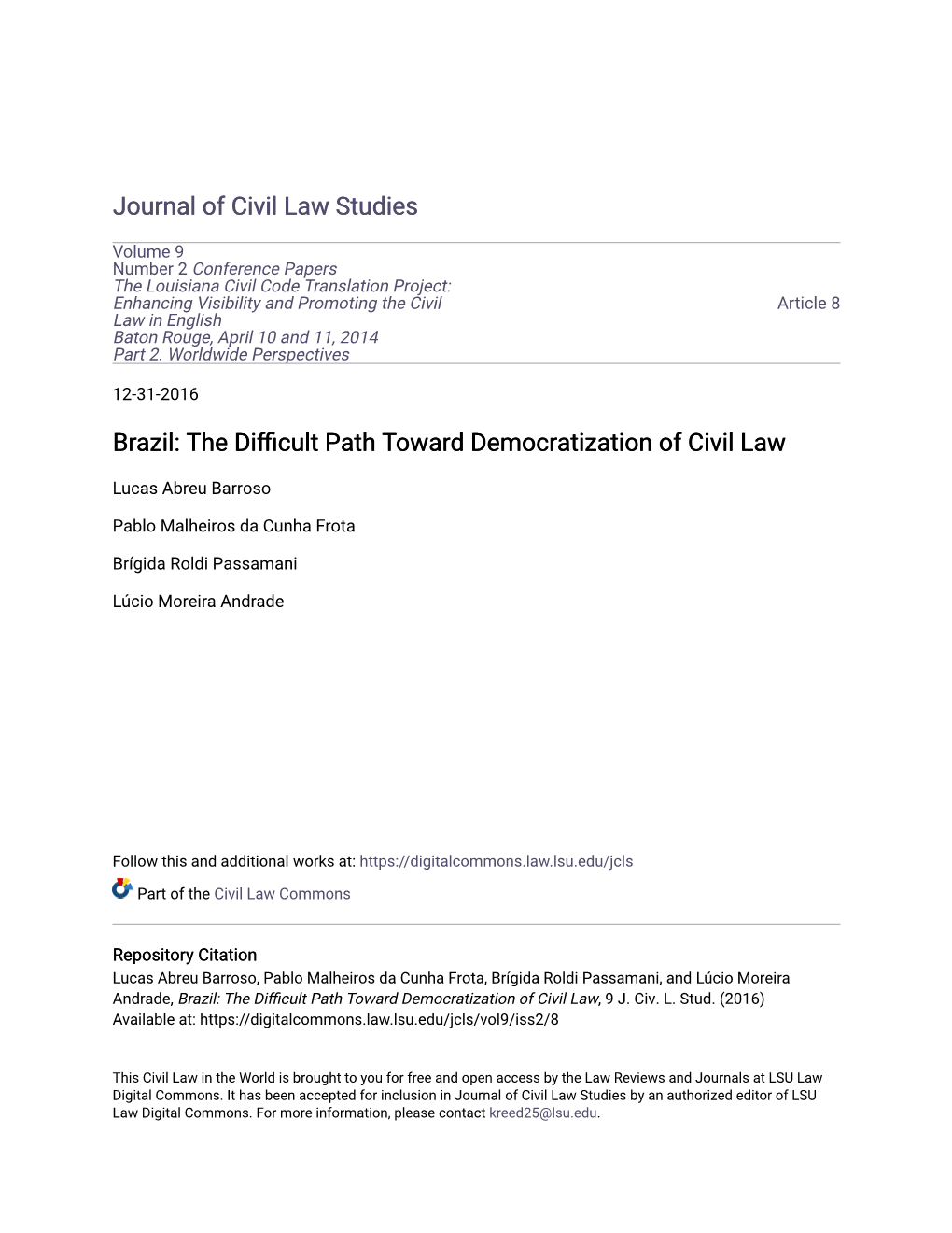 Brazil: the Difficult Path Toward Democratization of Civil Law