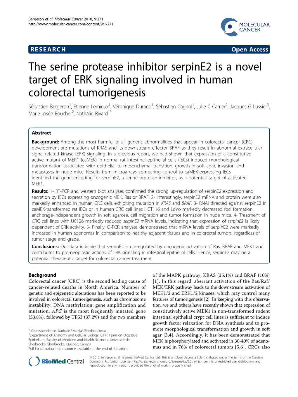 The Serine Protease Inhibitor Serpine2 Is a Novel Target of ERK Signaling