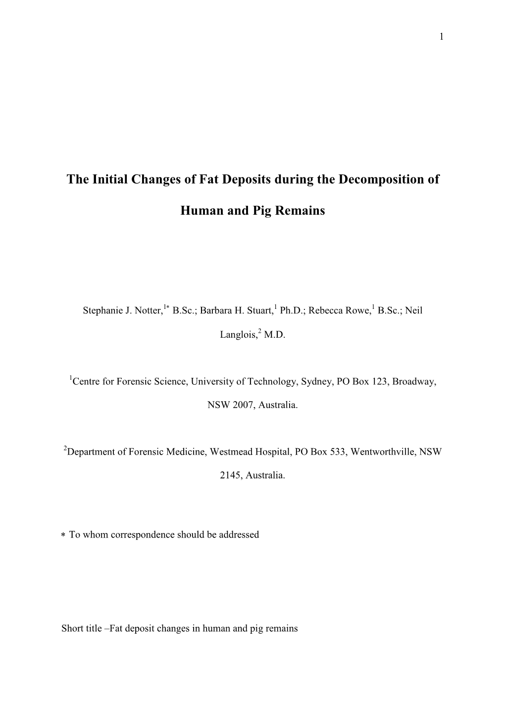 A Preliminary Comparison of Human and Pig Lipid Decomposition