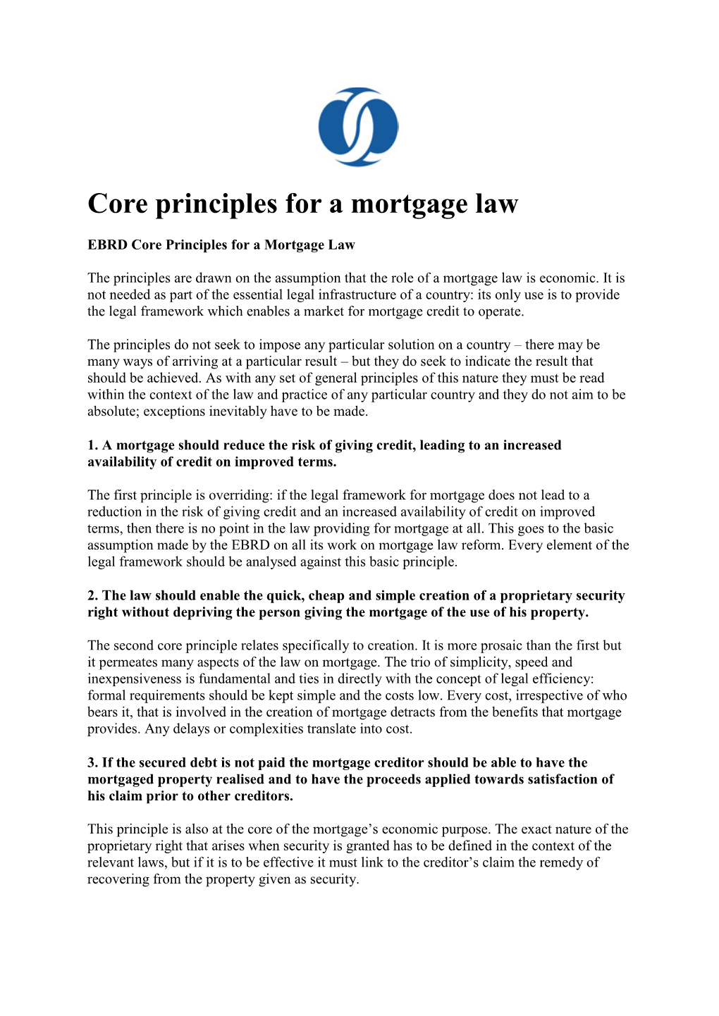 Core Principles for a Mortgage Law