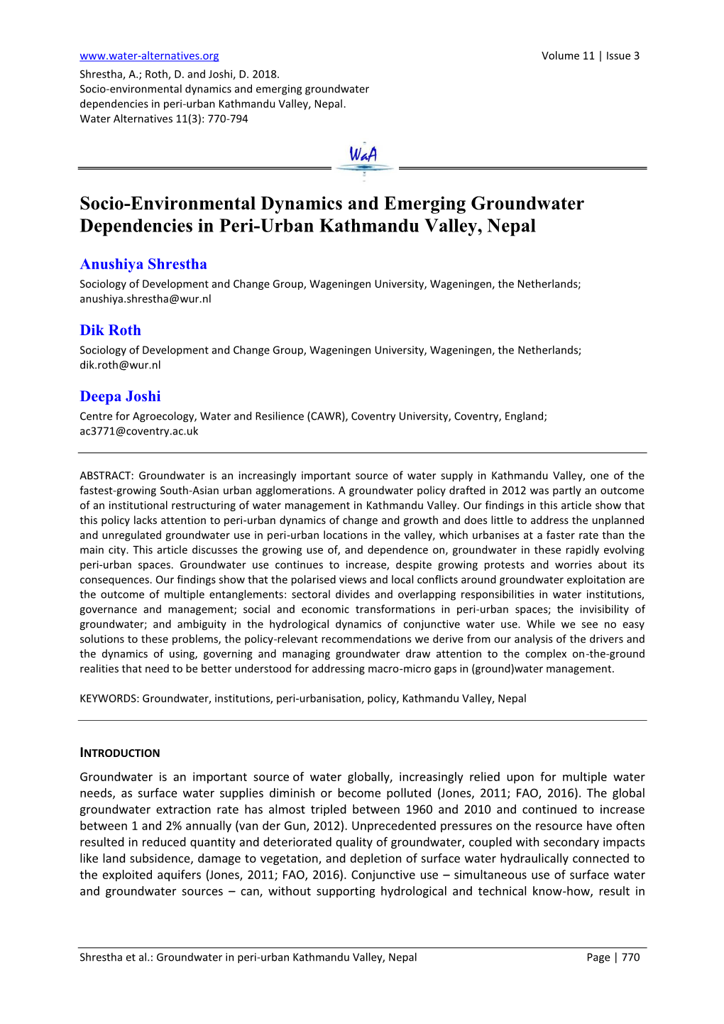Socio-Environmental Dynamics and Emerging Groundwater Dependencies in Peri-Urban Kathmandu Valley, Nepal