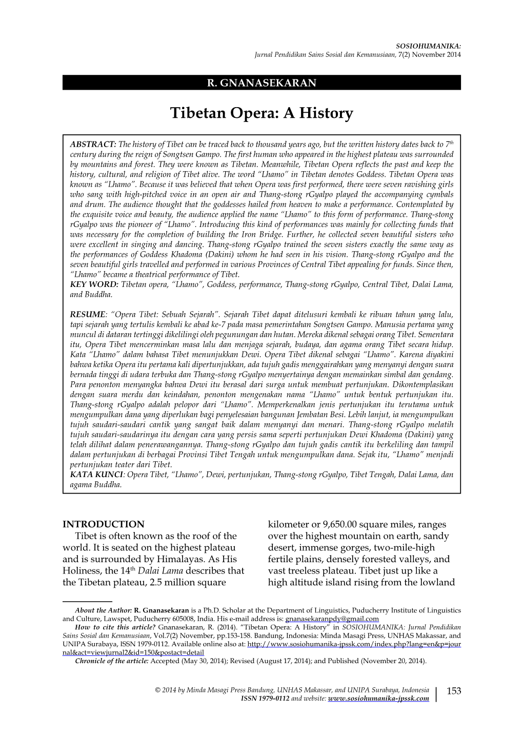 Tibetan Opera: a History