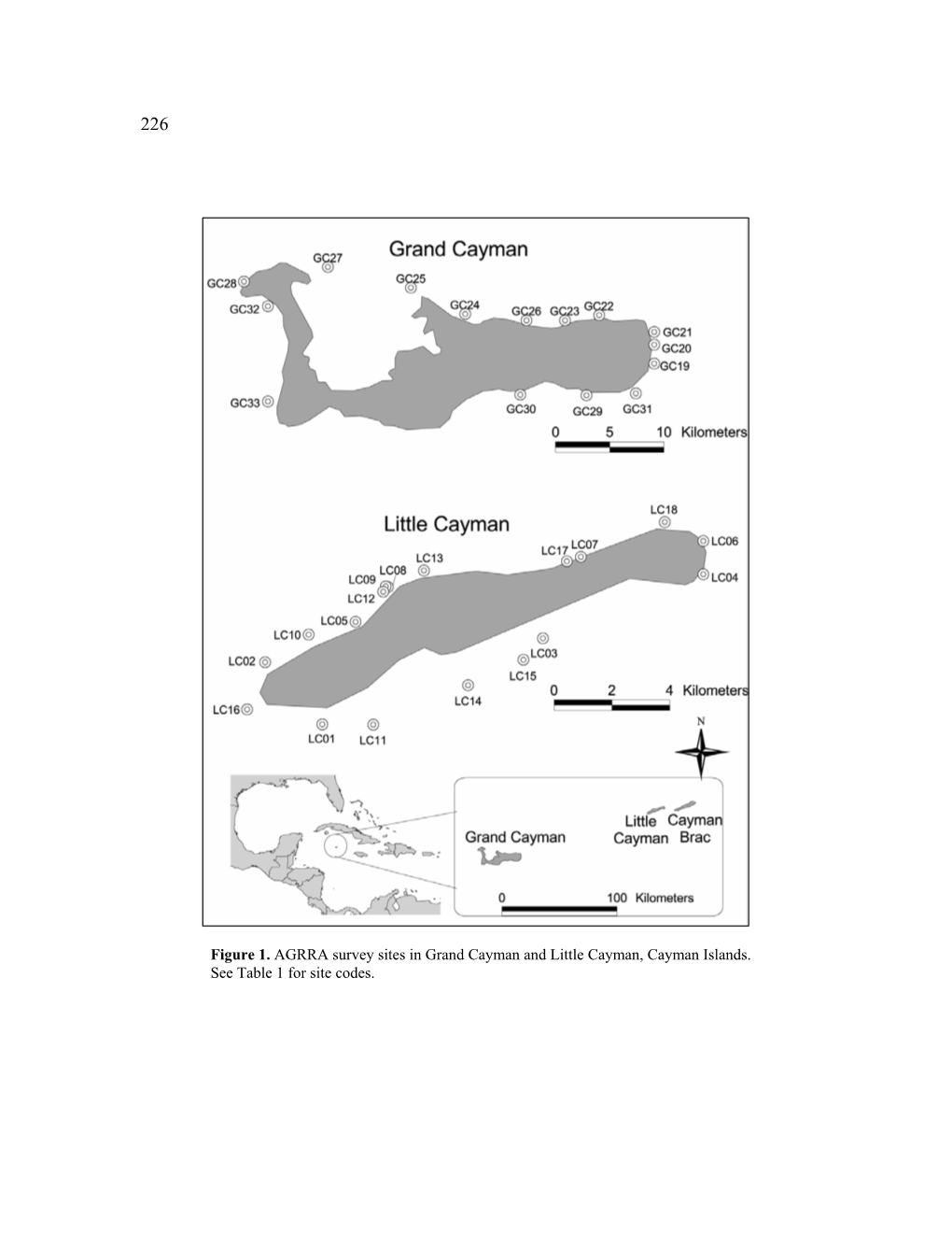 Figure 1. AGRRA Survey Sites in Grand Cayman and Little Cayman, Cayman Islands