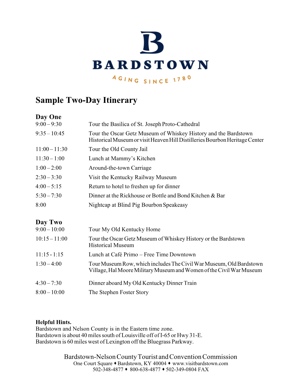 Sample Two-Day Itinerary